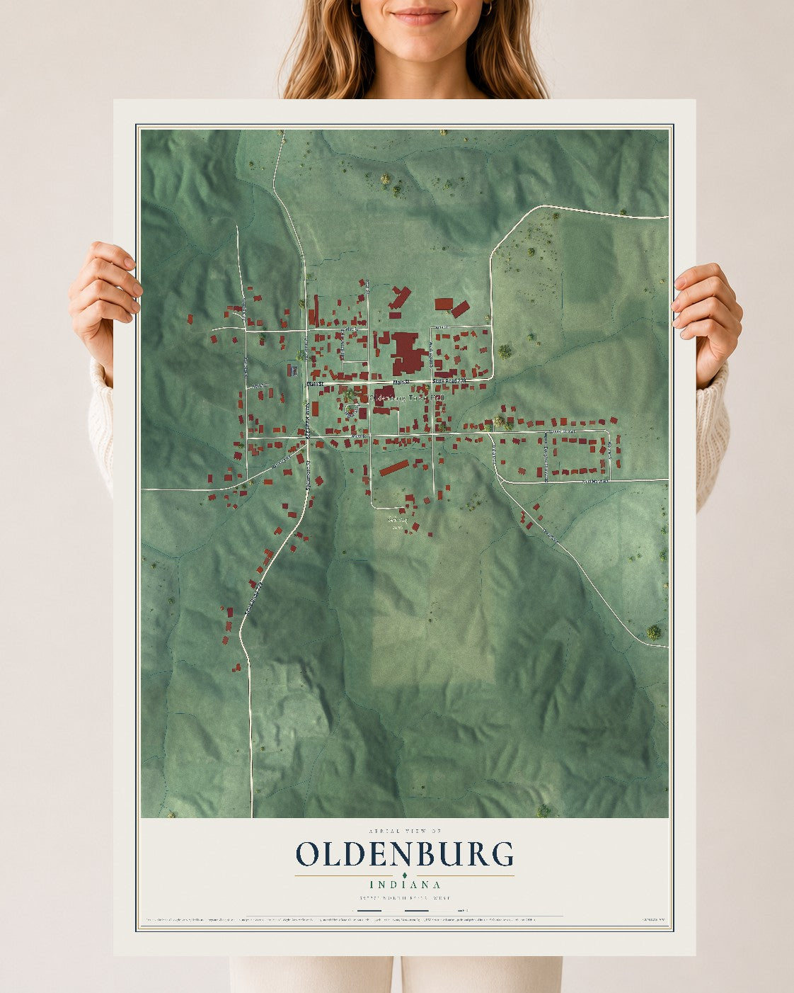 Map of Oldenburg, Indiana, 24 x 36 inch unframed archival matte print