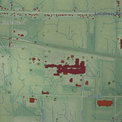 Close-up of the map of Olive, Indiana print showing street and building detail