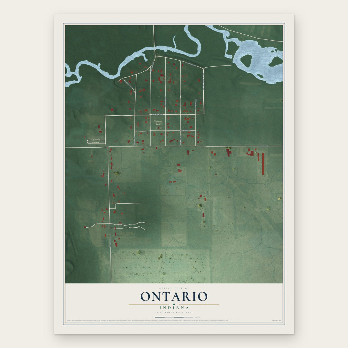 Ontario, Indiana map print, the full design