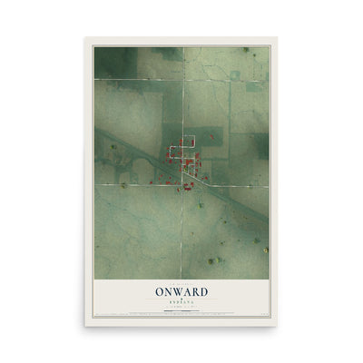 Map of Onward, Indiana, 12 x 18 inch unframed archival matte print