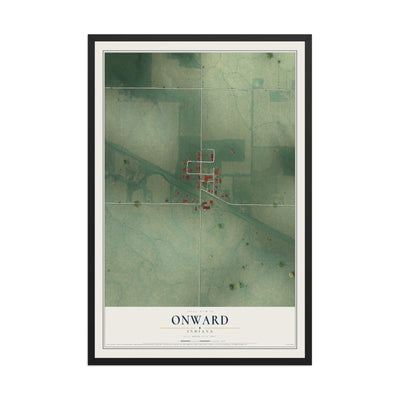 Map of Onward, Indiana, 12 x 18 inch print in a black wood frame