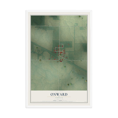 Map of Onward, Indiana, 12 x 18 inch print in a white wood frame