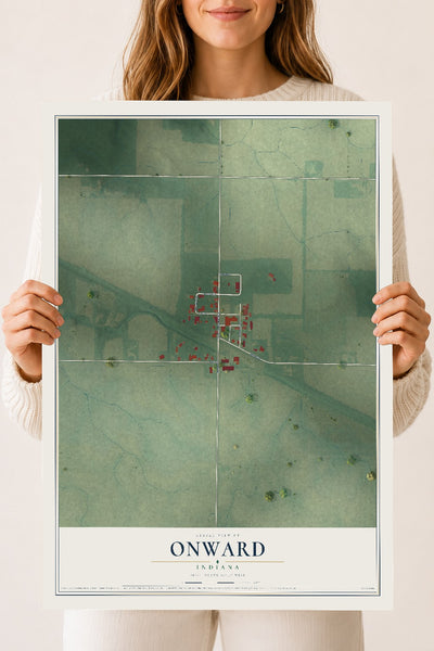 Map of Onward, Indiana, 18 x 24 inch unframed archival matte print