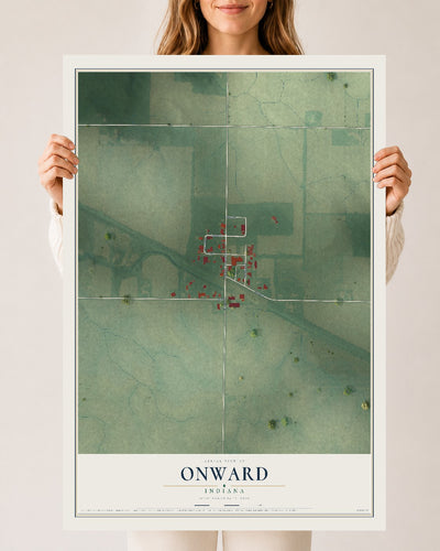 Map of Onward, Indiana, 24 x 36 inch unframed archival matte print