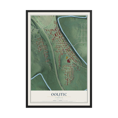 Map of Oolitic, Indiana, 12 x 18 inch print in a black wood frame