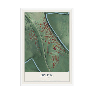Map of Oolitic, Indiana, 12 x 18 inch print in a white wood frame