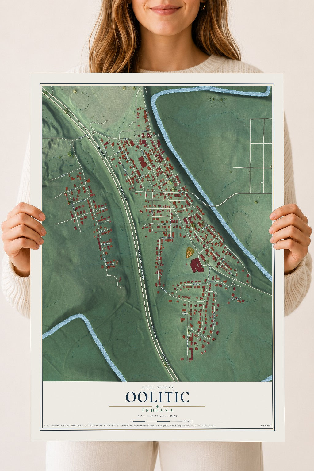 Map of Oolitic, Indiana, 18 x 24 inch unframed archival matte print