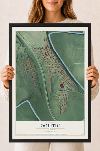 Map of Oolitic, Indiana, 18 x 24 inch print in a black wood frame