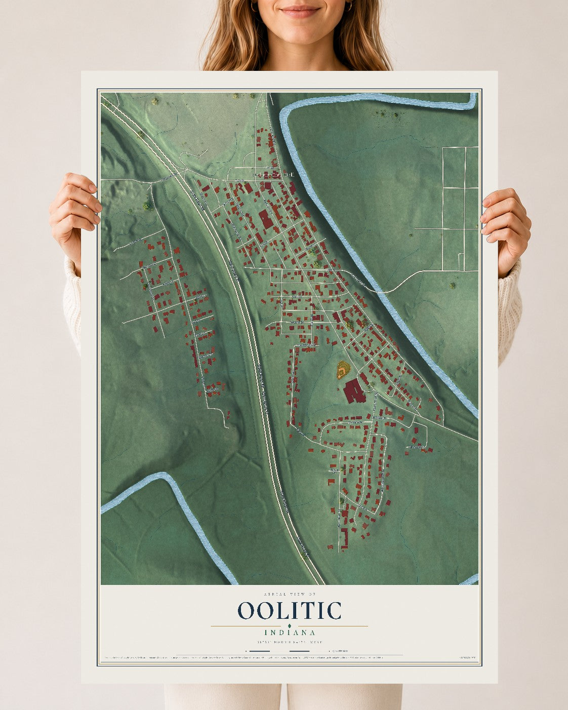 Map of Oolitic, Indiana, 24 x 36 inch unframed archival matte print