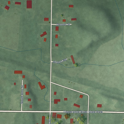Close-up of the map of Ora, Indiana print showing street and building detail