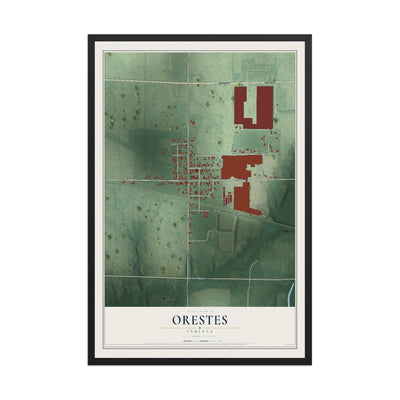 Map of Orestes, Indiana, 12 x 18 inch print in a black wood frame