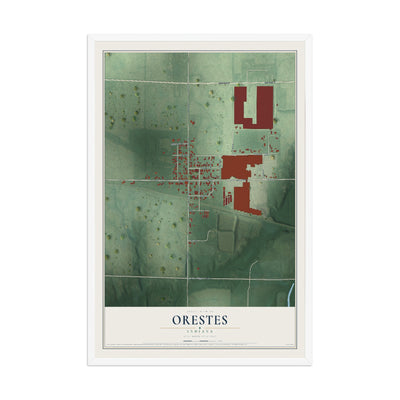 Map of Orestes, Indiana, 12 x 18 inch print in a white wood frame
