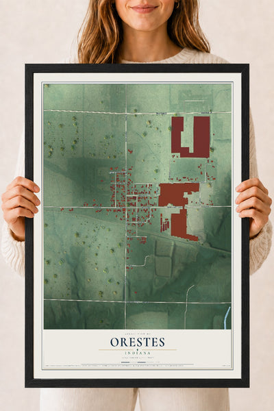 Map of Orestes, Indiana, 18 x 24 inch print in a black wood frame