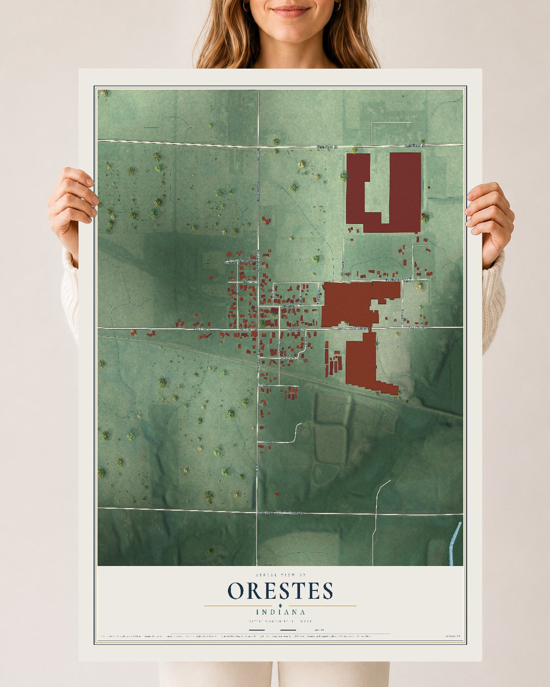 Map of Orestes, Indiana, 24 x 36 inch unframed archival matte print