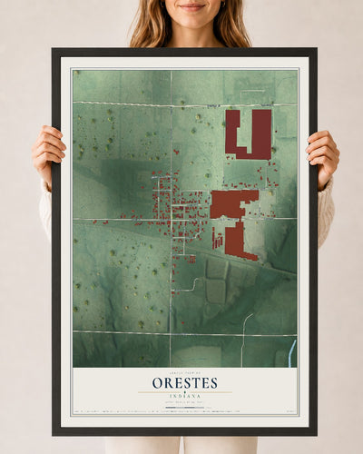 Map of Orestes, Indiana, 24 x 36 inch print in a black wood frame