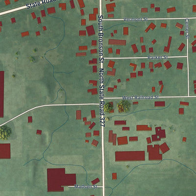 Close-up of the map of Orland, Indiana print showing street and building detail