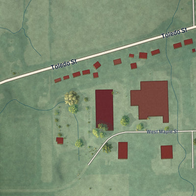 Second close-up of the map of Orland, Indiana print showing more streets and buildings