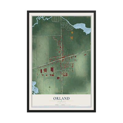 Map of Orland, Indiana, 12 x 18 inch print in a black wood frame