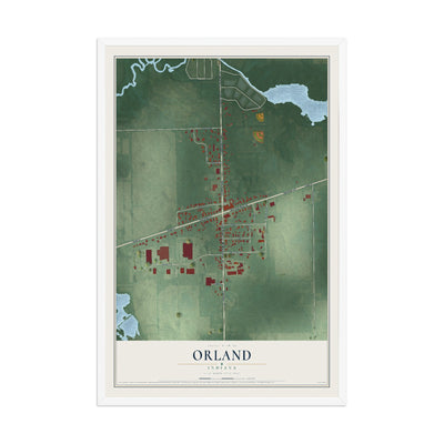 Map of Orland, Indiana, 12 x 18 inch print in a white wood frame