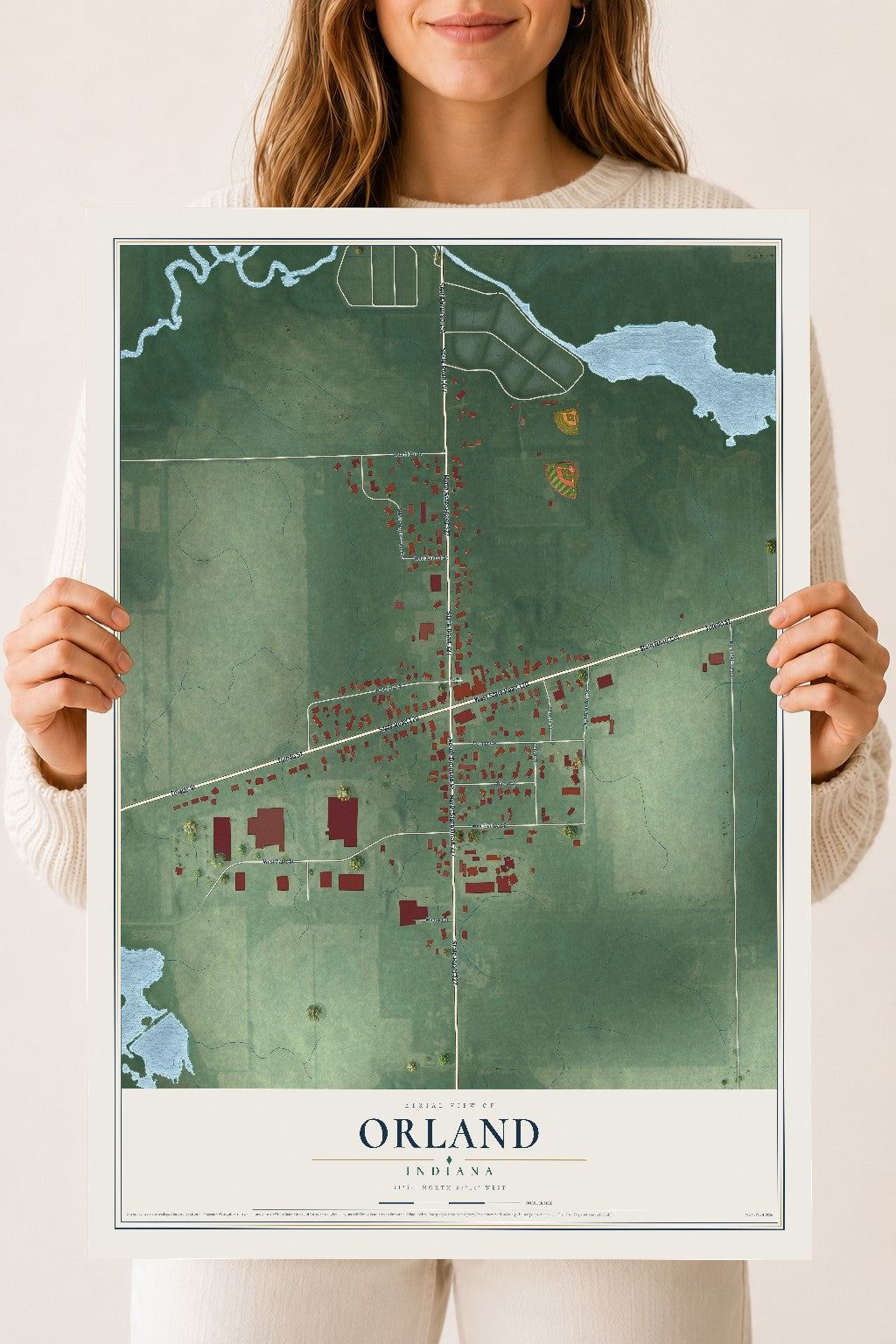 Map of Orland, Indiana, 18 x 24 inch unframed archival matte print