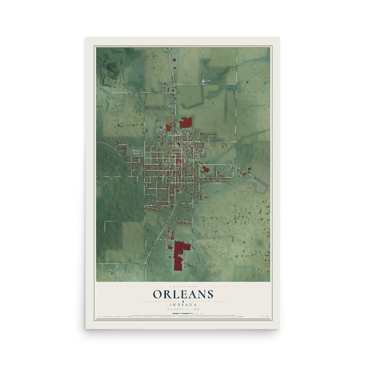 Map of Orleans, Indiana, 12 x 18 inch unframed archival matte print