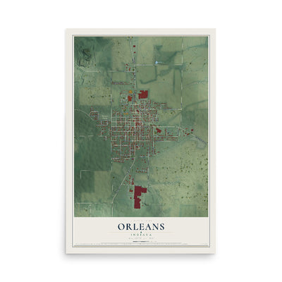 Map of Orleans, Indiana, 12 x 18 inch unframed archival matte print