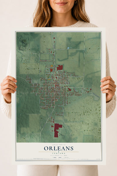 Map of Orleans, Indiana, 18 x 24 inch unframed archival matte print