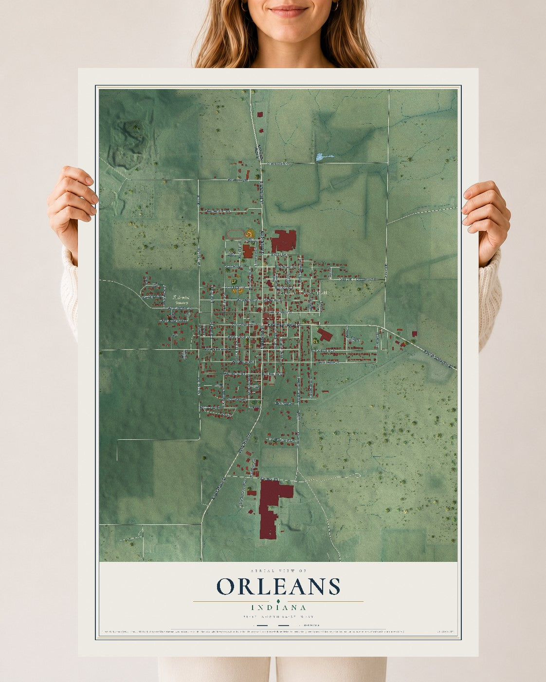 Map of Orleans, Indiana, 24 x 36 inch unframed archival matte print