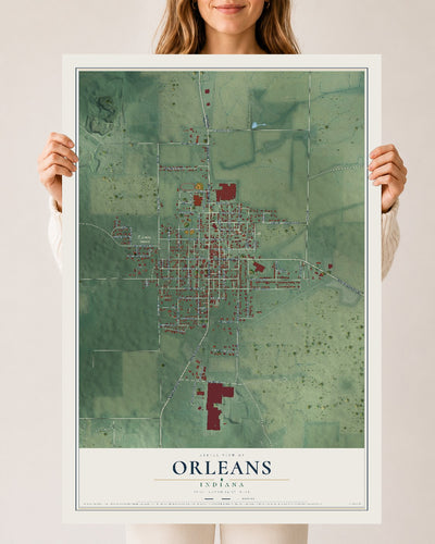 Map of Orleans, Indiana, 24 x 36 inch unframed archival matte print