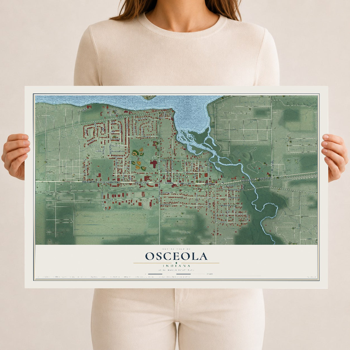Map of Osceola, Indiana, 12 x 18 inch unframed archival matte print