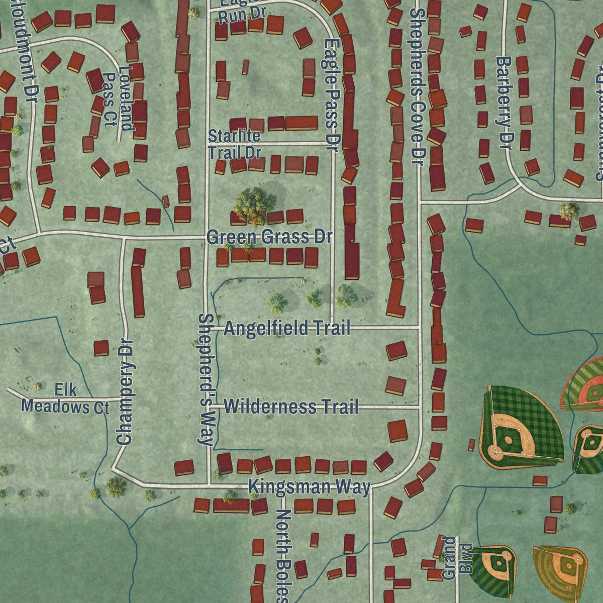 Close-up of the map of Osceola, Indiana print showing street and building detail