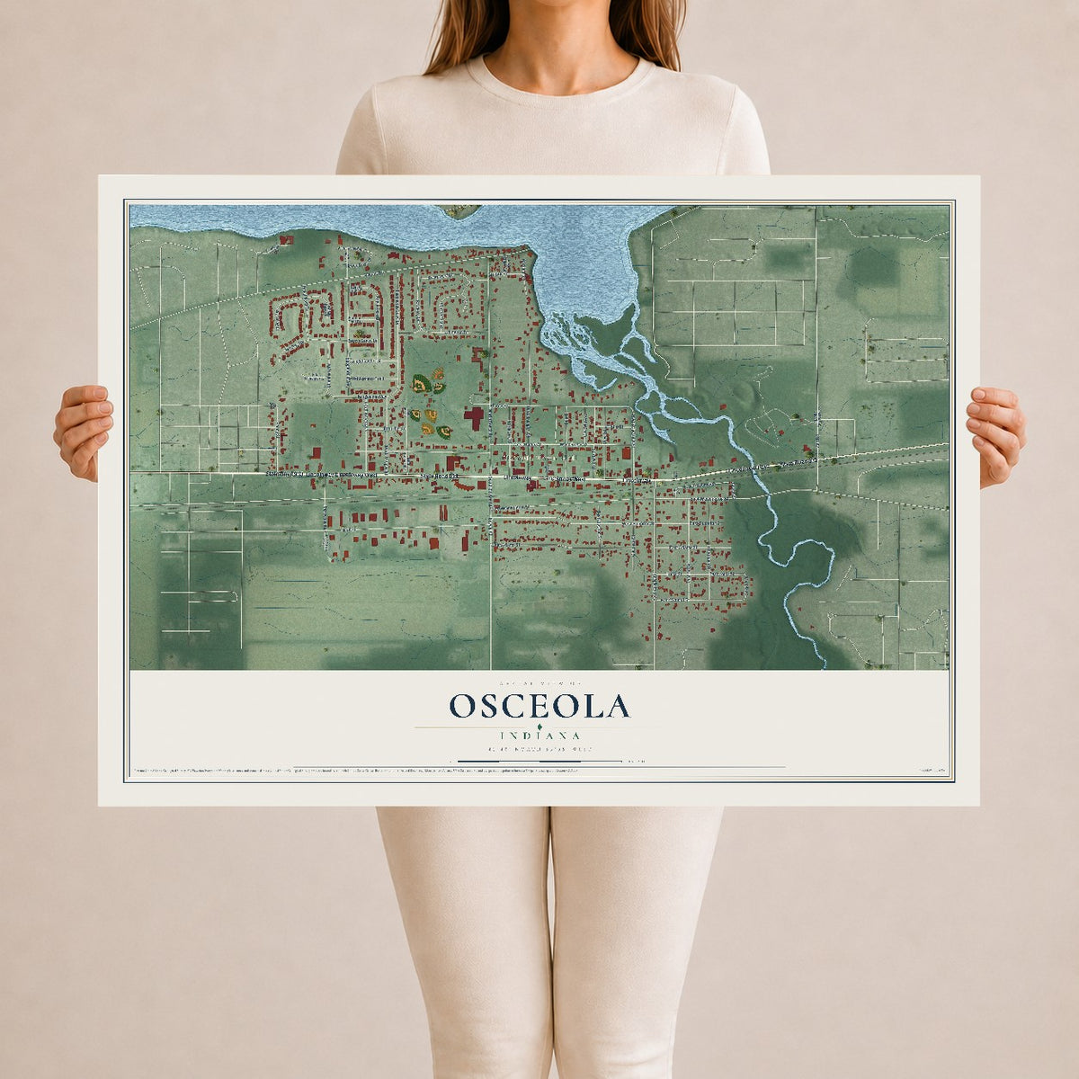 Map of Osceola, Indiana, 24 x 36 inch unframed archival matte print