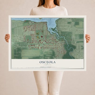 Map of Osceola, Indiana, 24 x 36 inch unframed archival matte print