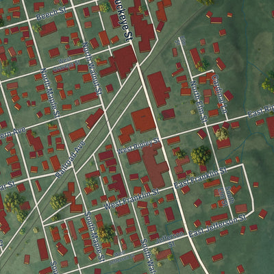 Close-up of the map of Osgood, Indiana print showing street and building detail