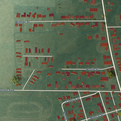 Second close-up of the map of Osgood, Indiana print showing more streets and buildings