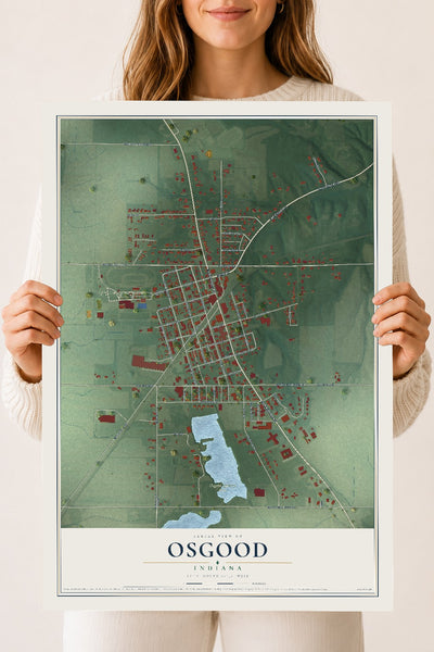 Map of Osgood, Indiana, 18 x 24 inch unframed archival matte print