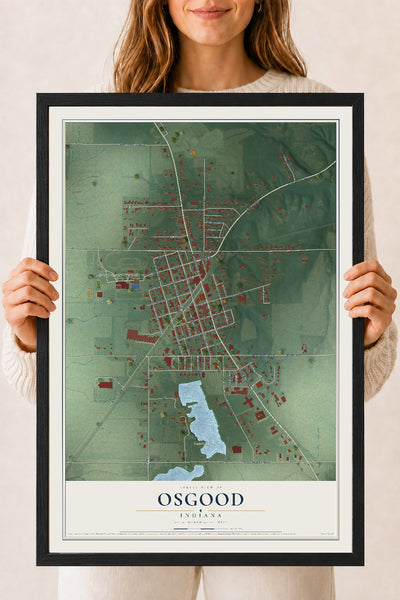 Map of Osgood, Indiana, 18 x 24 inch print in a black wood frame