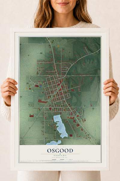 Map of Osgood, Indiana, 18 x 24 inch print in a white wood frame