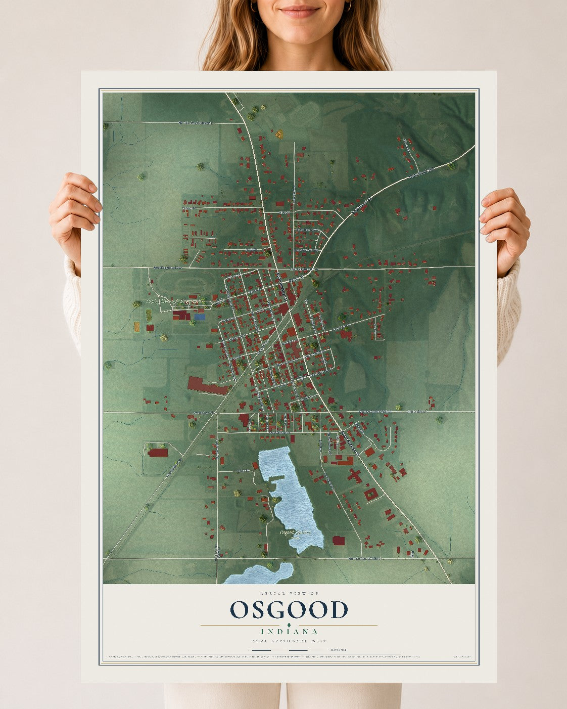 Map of Osgood, Indiana, 24 x 36 inch unframed archival matte print