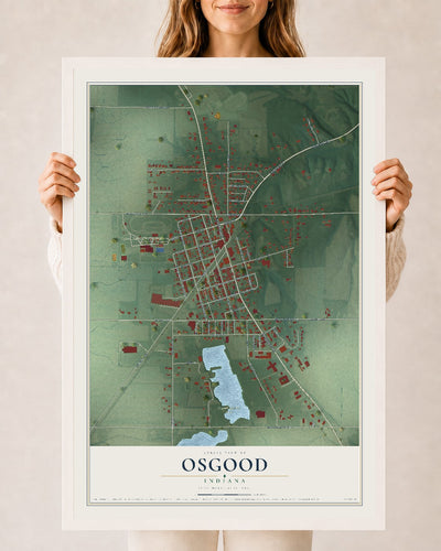 Map of Osgood, Indiana, 24 x 36 inch print in a white wood frame