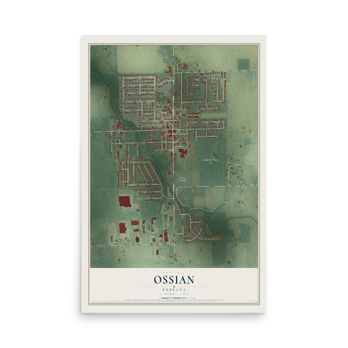 Map of Ossian, Indiana, 12 x 18 inch unframed archival matte print