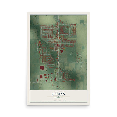 Map of Ossian, Indiana, 12 x 18 inch unframed archival matte print
