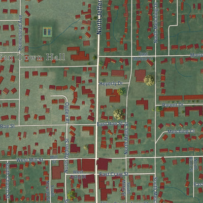 Close-up of the map of Ossian, Indiana print showing street and building detail