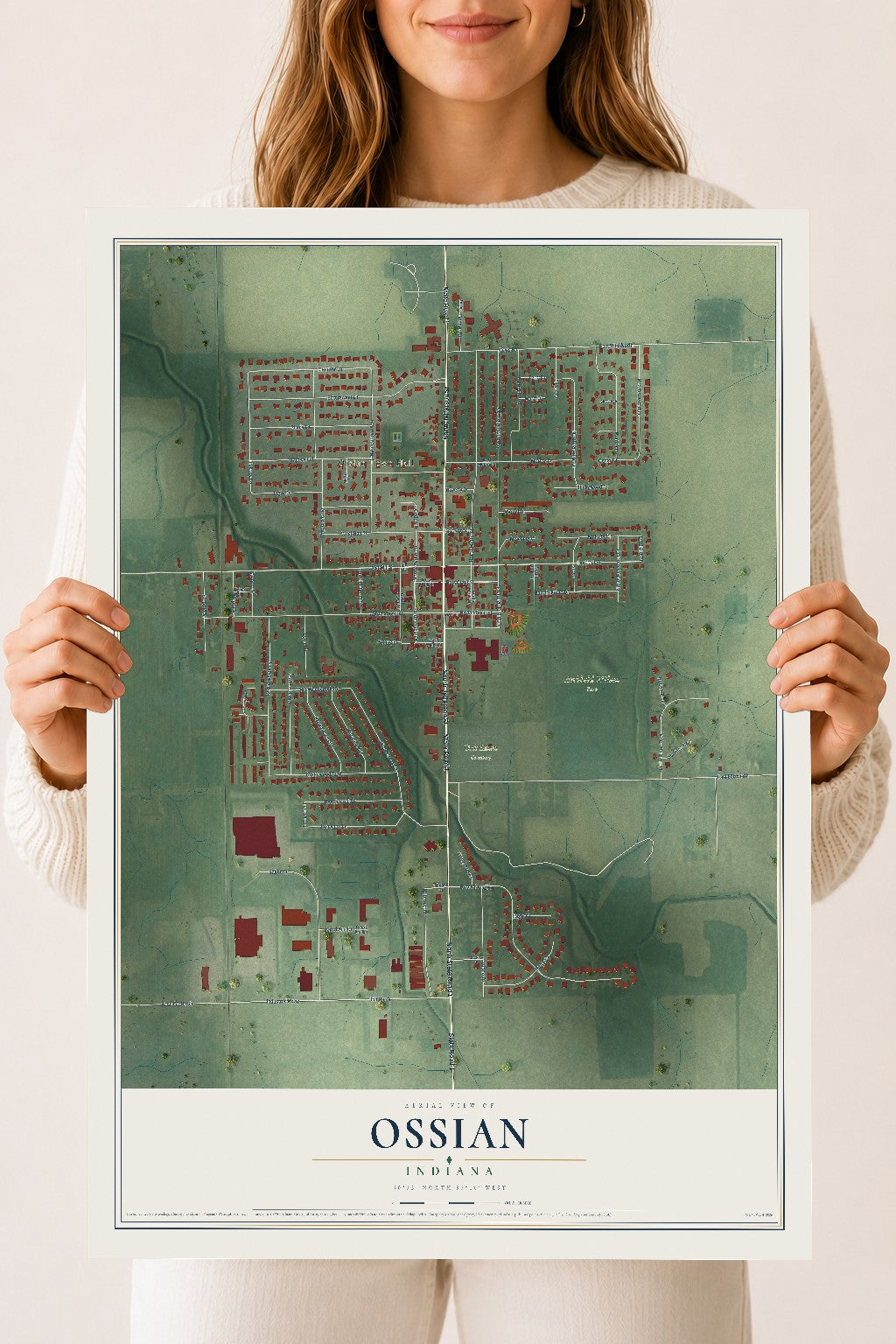 Map of Ossian, Indiana, 18 x 24 inch unframed archival matte print