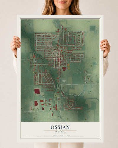 Map of Ossian, Indiana, 24 x 36 inch unframed archival matte print