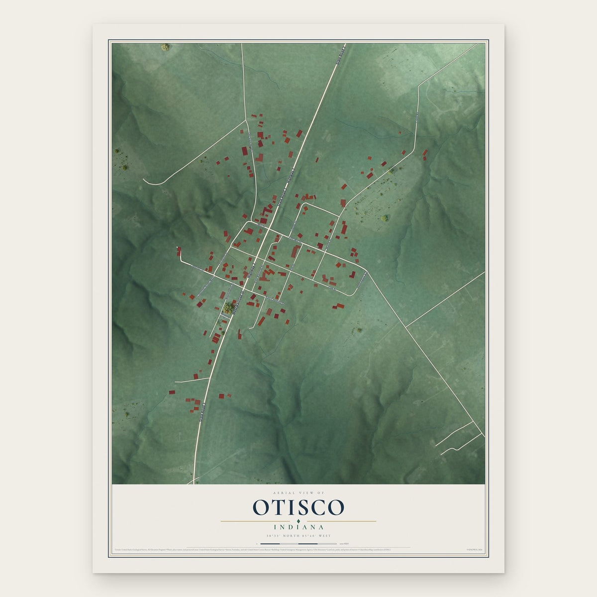 Otisco, Indiana map print, the full design