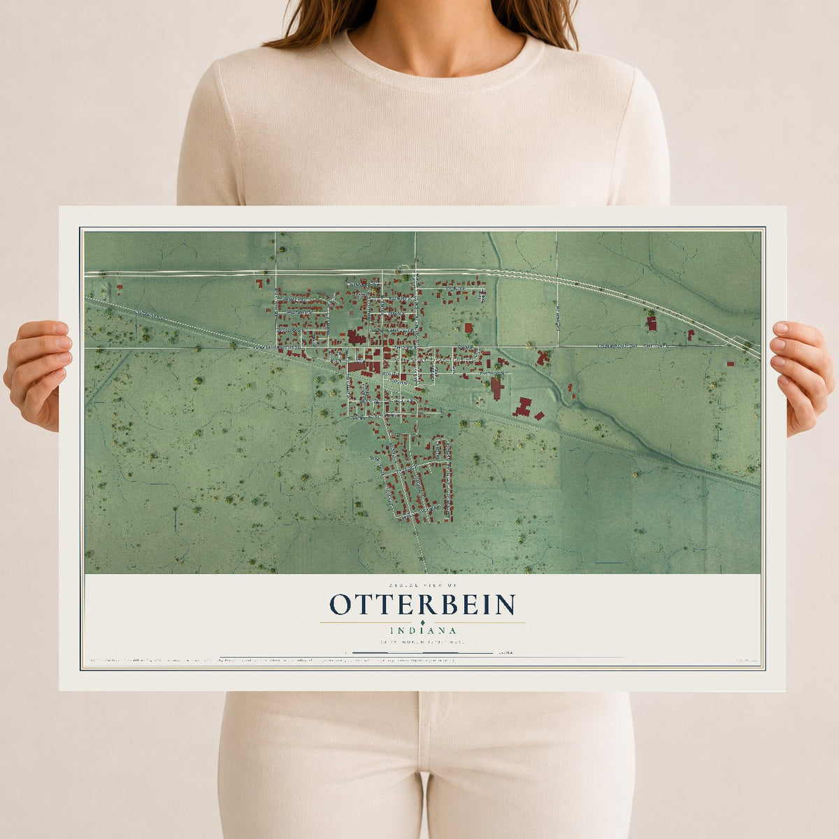 Map of Otterbein, Indiana, 12 x 18 inch unframed archival matte print