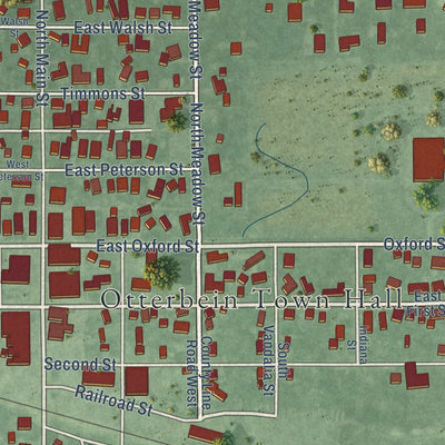 Close-up of the map of Otterbein, Indiana print showing street and building detail