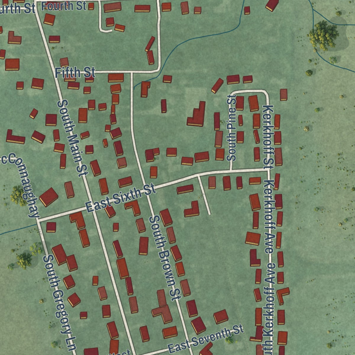 Second close-up of the map of Otterbein, Indiana print showing more streets and buildings