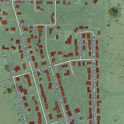 Second close-up of the map of Otterbein, Indiana print showing more streets and buildings